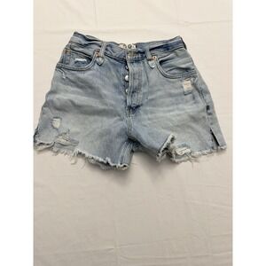 We The Free Light Blue High-Waist Distressed Denim Shorts